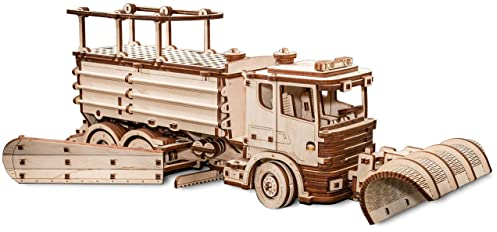 EWA Eco-Wood-Art- SNOWTRUCK Spazzaneve Meccanico Tridimensionale-Puzzle per Adulti e Adolescenti-Collezione Senza colla-417 Dettagli, Colore Natura