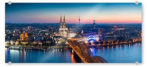 artboxONE Acrylglasbild 120x40 cm Städte/Köln Köln Nacht Sunset Panorama - Bild köln Sonnenuntergang städtepanorama