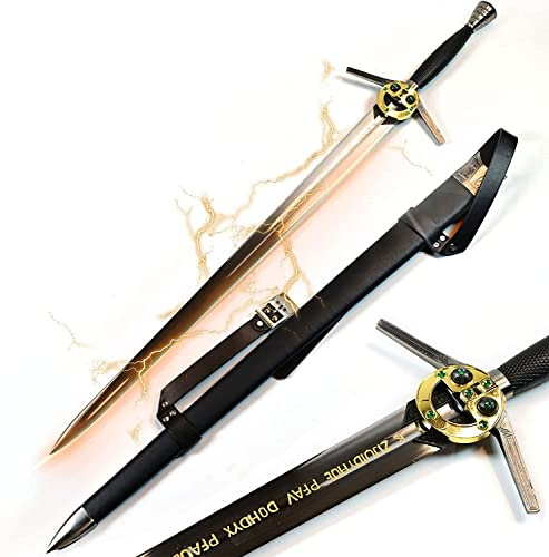 Swords and more Witcher - Stahl Schwert mit Scheide, Streaming Version - Geralt von Riva Stahlschwert, Scheide und Gürtel, 106 cm, Schwerter echt, 1050 Stahl, Geralt Kostüm & Geschenk