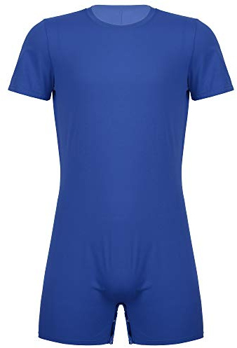 YiZYiF Herren Männer Overall Kurzarm Bodysuit Kurze Jumpsuit Stretch Sport Body Lauf Fitness Unterhemd Shirt Sportwear Unterwäsche Blau XL