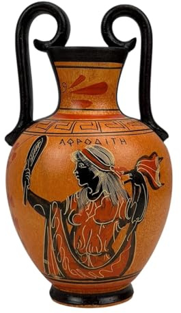 Griechische schwarze Keramik-Vase, Topf mit Töpferei, Göttin Aphrodite, 17 cm