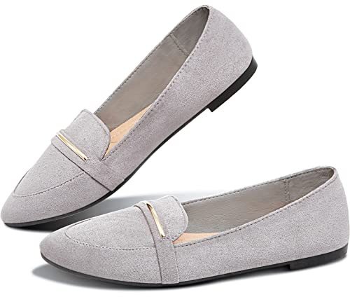 Obtaom Women's Pointy Toe Loafer Flat Comfortable Faux Suede Work Shoes,Cute Penny Loafer Slip On Ballet Flat(Grey US11)