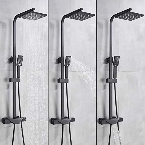 Wieoc Baño Grifo Negro Lluvia Cabeza Termostático Baño Termostático Grifo Montado Montado Bañera Bañera Ducha Grifo Ducha Grifo Ducha Sistema