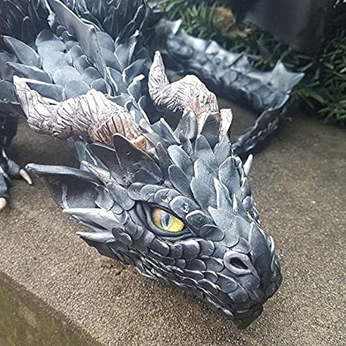 Ndier Resin Big Squatting, Armoured Dragon Guardian Figurines, Reison Dragon Sculpture, Vintage Flying Combat Dragon Statue for Indoor Outdoor Home Garden Decoration