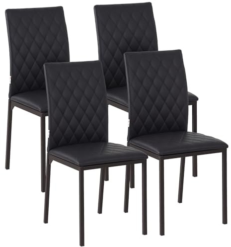 HOMCOM Modern Dining Chairs Upholstered Faux Leather Accent Chairs with Metal Legs for Kitchen, Set of 4, Black