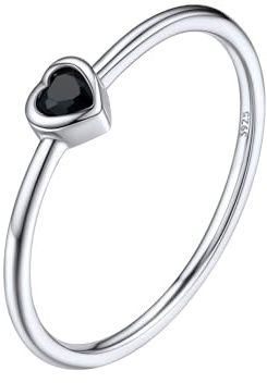 Silvora Schlichter Damenring stapelbar mit Weißen/Schwarzen Zirkonen aus S925 Silber Einacher schlichter Ring mit rundem/Herzförmigem Zirkon im Rundschliff Ringgröße 47（14.8）-67（21.4） in Silber