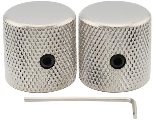 Musiclily Pro 1/4 Rändel Potiknöpfe Flache Top Schraubbar Nickel 2 Stück | Universeller Passende, Stahl,für E-Gitarre oder Bass