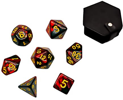Krown'd Fox DND PNP Würfel Set mit Lederbox Geschenkset für Pen and Paper, Dungeon and Dragons, D&D, RPG, MTG, P&P, Polyedrische Würfel (Blut Rot)