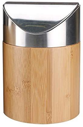 Poubelle de table en bambou avec couvercle, petite poubelle, compacte, élégante, en acier inoxydable, bambou, naturel
