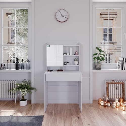 Vicco Tavolo da toeletta Laura, Bianco, 70 cm | Luce integrata – non è necessaria una lampada da tavolo aggiuntiva