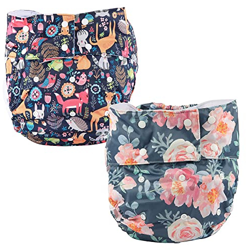 ReUseLife 2 Pieces Adjustable Washable Reusable Cloth Incontinence Underwears for Women and Men,Adult Cloth Diaper,Snap Closure,Waist 27-39 Inches