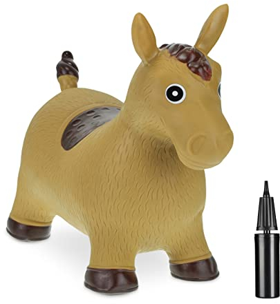 Relaxdays Hüpftier Pferd, inkl. Luftpumpe, Hüpfpferd bis 50 kg, BPA frei, für Kinder ab 3 Jahre, Hüpfspielzeug, braun