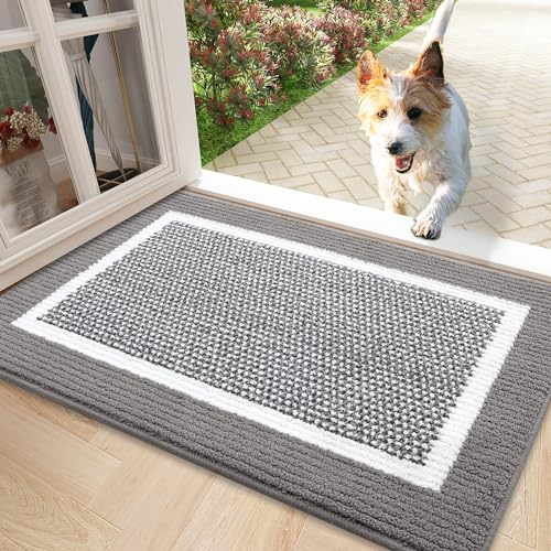 Homaxy Door Mats Indoor, 50 X 80 cm, Non Slip Dirt Trapper Machine Washable Soft Doormats, Super Absorbent Floor Mat for Front Back Door, Pets and Dogs, Grey