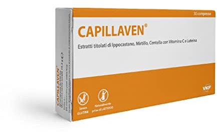 CAPILLAVEN 30 CPR| INTEGRATORE CON IPPOCASTANO, MIRTILLO, CENTELLA, VITAMINA C E LUTEINA | INDICATO PER CAPILLARI ROTTI, MAL FUNZIONAMENTO DEL MICROCIRCOLO | ASSUNTO ANCHE IN GRAVIDANZA