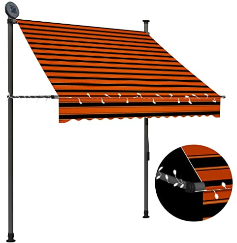 Homgoday Tenda da Sole Retrattile Manuale Tenda da Sole per Esterno Tende da Sole per Balconi Tenda da Sole a Bracci Estensibili Tenda Balcone Esterno Tenda da Sole con LED 150cm Arancione e Marrone