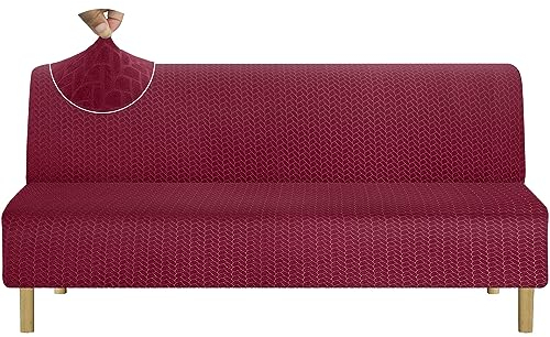 Granbest Verdickte Hohe Dehnung Armlose Futonbezug,Neue Muster Weiche Futon Abdeckung für Faltendes Schlafsofa Anti-Rutsch Sofabezug ohne Armlehne (Futon,Weinrot