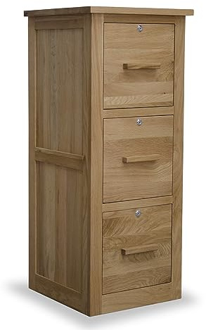 Ramece Arden Solid Oak Three Drawer Filing Cabinet - Home Office Furniture - Solid Wood Lockable Storage Drawers For Suspension Files - Fully Assembled - 109 x 46 x 45 cm