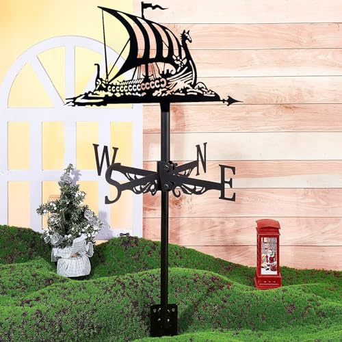 Weather Vane for Garden Viking Battleship Shape Weathervane Wind Vane Retro Warship War Vessel Sailboat Wind Direction Indicator Weathercock for Outdoor