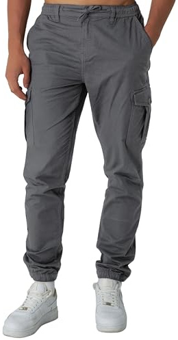 Smith & Solo Pantalones cargo para hombre – Pantalones chinos cargo elásticos, pantalones de trabajo holgados de algodón, ropa deportiva para hombre con bolsillos con cordón, antracita, M delgado