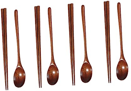 MAGICLULU 4sätze Holz-essbesteck Essstäbchen und Löffeln aus Naturholz für Reisen Camping und Outdoor-aktivitäten Umweltfreundliches Essstäbchen-löffel Zuhause und Restaurants