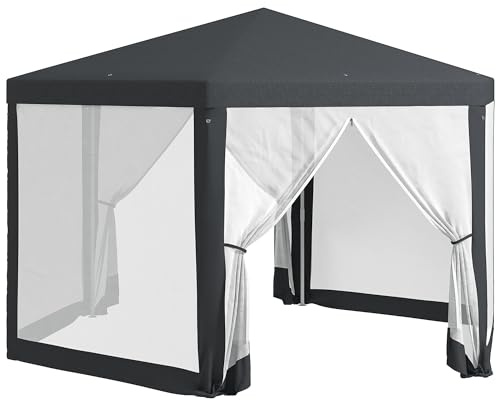 Outsunny Gazebo 394x341,2x250cm Gazebo de jardín con mosquitera Carpa de Fiesta Carpa de jardín Carpa de 6 Lados poliéster Metal Gris Oscuro