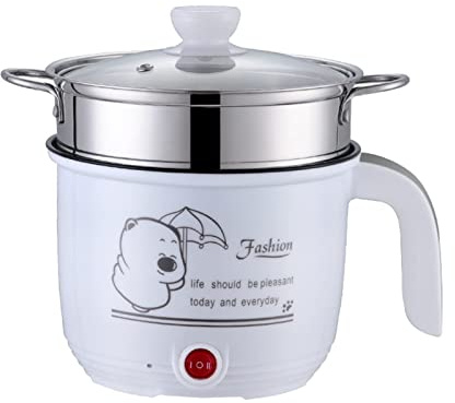 Padella Elettrica, Mini Padella Elettrica Antiaderente con Coperchio, Cuocipasta Rapido da 1,8 L, Fornello Elettrico Multifunzione con Vaporiera, Rosa