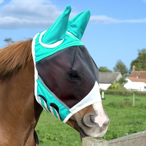 APOMOONS Fliegenmaske Pferd UV Schutz, Super Comfort Stretchy Pferdefliegenmaske mit Ohrenschutz, Fliegenhaube Pferde Fliegenmaske Horse Fly Mask, Large Eye Space (L)