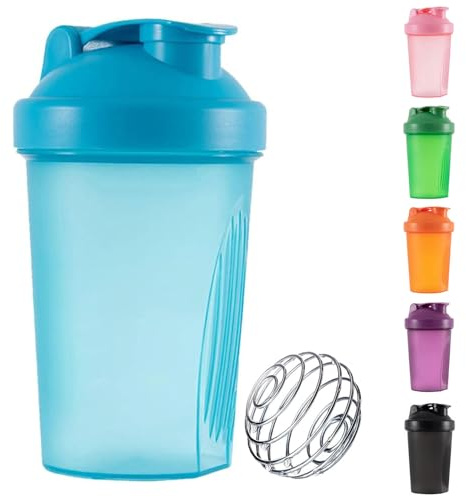 SHENGRUI Protein-Shaker-Flasche mit Drahtmischkugel, 400 ml, auslaufsicher, spülmaschinenfest, Proteinpulver, Pre-Workout & Shakes reibungslos für Fitnessstudio, Laufen & Sport (Blau)