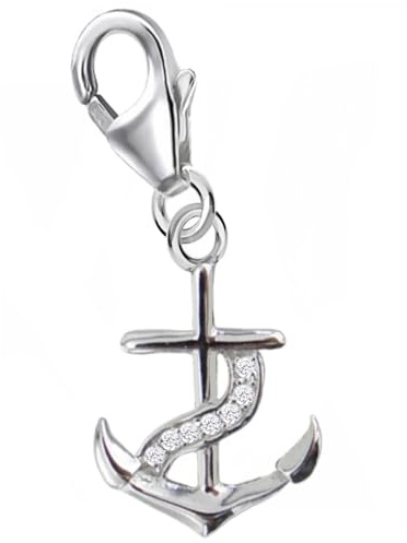 Goldene Hufeisen Anker Charm Anhänger mit Zirkonia 925 Sterling-Silber Karabinerverschluss für Charm-Armband, Bettelarmbänder, Gliederarmbänder oder Kettenanhänger