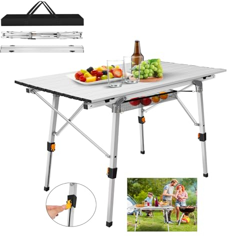 HSHa Alu Campingtisch, Campingtisch Faltbar Leicht, Höhenverstellbar 45cm/68cm, Campingtisch Buffettisch mit Netzschicht, Gartentisch Leichtgewicht für 4-6 Personen