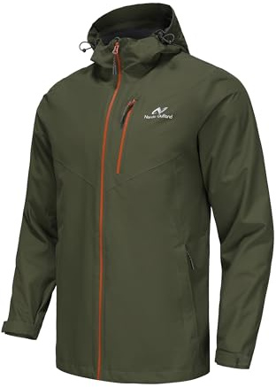 NORDIC OUTLAND Mens Lightweight Hooded Waterproof Rain Jacket Breathable Raincoat Shell for Outdoor Mountain Hiking (UK, Alpha, L, Regular, Regular, Army Green)