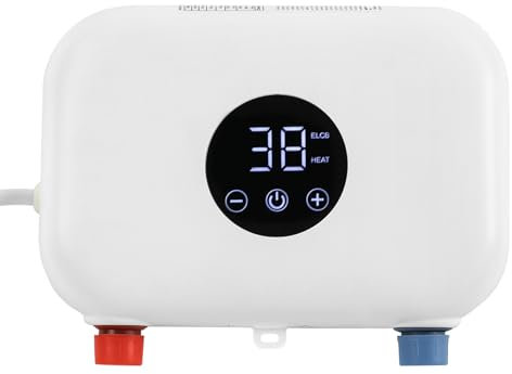Elektrischer Durchlauferhitzer, 5.5 kW, Weiß, Wandmontierbar, Mini-Wassererhitzer mit Digitalanzeige und Touch-Bedienelemente, Thermostat-Funktion, für Dusche, Küche und Garten