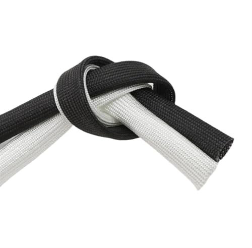 ZGXNYI Cable Sleeve White/Black 600 Deg.C Fiberglass Tube 1mm ~ 40mm High Temperature Chemical Glass Fiber Braided Sleeve Soft Wire Pipe Protector Cable Tidy Wire Sleeves(WHITE,ID 10mm)