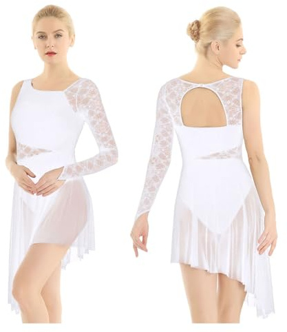 GSJNHY Robe de danse lyrique en dentelle florale pour femme - Tutu de ballet - Justaucorps moderne et contemporain - Robe de compétition de danse (blanc, S)
