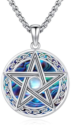 Eusense 925 Sterling Silber Pentagramm Halskette Dreifach Mond Göttin Halskette Hecate Anhänger Sonne und Mond Anhänger Schmuck Geschenke Spirituelles Amulett Wiccan Pagan Talisman für Männer Frauen