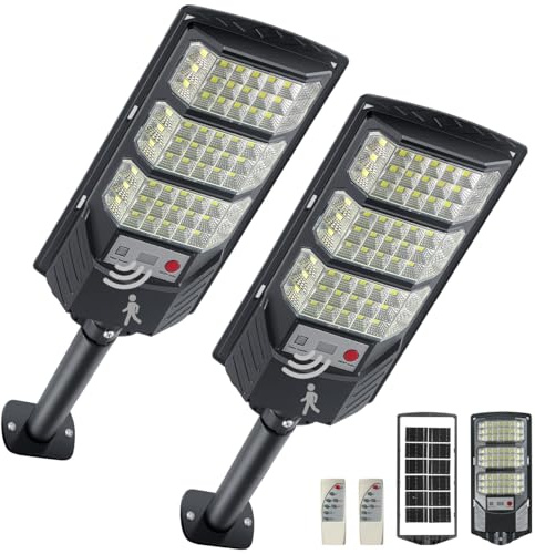 YACAISI Solar Street Lights Outdoor, 8500K Solar Outside Light, LED Dusk to Dawn Flood Waterproof Lighting with Motion Sensor and Remote Control, Security Lights for Parking Yard Path