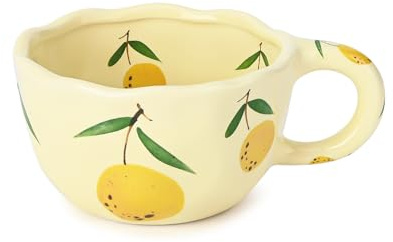 Koythin Taza de café de cerámica, bonita taza de frutas florales para el día de San Valentín, tazas de pareja de 8.5 onzas/250 ml para té con leche, adecuada para mamá en el día de la madre (limón