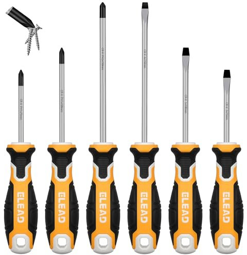 6-Piece Magnetic Screwdriver Set, 3 Phillips and 3 Slotted Tips Professional Cushion Grip Screwdriver Set