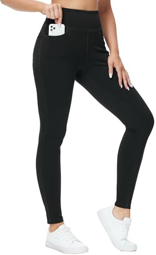 THE GYM PEOPLE Skinny Jeans Jeggings Donna a Vita Alta Elasticizzati con Contrallo Pancia, Tasche per Yoga Leggero e Tempo Libero, Nero, XXL