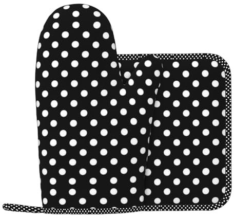 Silikon-Ofenhandschuhe, Topfuntersetzer, Ofenhandschuhe, Mikrowellen-Handschuhe, Küchen- und Kochhandschuhe, Schwarz und Weiß