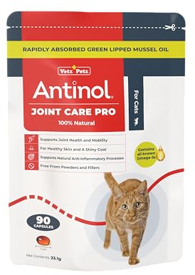 Antinol Joint Care Pro for Cats - Natural Joint Supplement for Cats - With Green Lipped Mussels, Omega 3 & Vit E (90 Capsules)