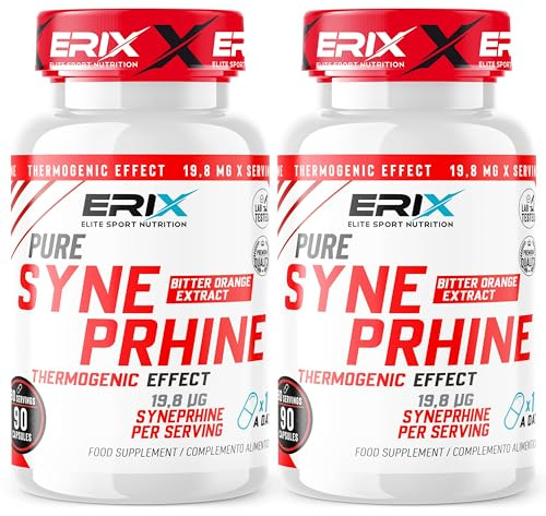 ERIX Nutrición Sinefrina Pura, Pack de 2 x 90 Cápsulas (180 Total) | Extracto de Naranjo Amargo 330mg, Quemagrasas Termogénico Potente, Control del Apetito, Suplemento Pre-Entreno