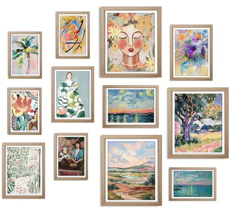 JJY 12 Pcs Vintage Eclectic Wall Art Prints -Retro Eclectic Wall Art Modern Maximalist Wall Decor -Abstract Gallery Posters Colorful Wall Decor Plants Scenery Prints (Unframed)