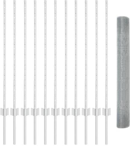 vidaXL Galvanized Steel Chicken Mesh Fence Set | Rust Resistant Outdoor Fence Includes 1 Roll and 10 Stakes Durable Rectangular Design for Garden or Property Limit