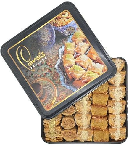 Persis 700g Luxury Vegan Baklava Gift Box Tin | UK BRCGS Certified | Luxury Sweet Hamper for Special Occasions | Handmade Baklava with Cashew, Almond, Walnut and Pistachio | Vegan Gifts | 32 Pieces | BRCGS certified, 710g net weight, Luxury embossed tin, Ideal for Christmas and New Year gifting
