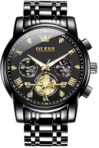 OLEVS Großes Analog Herrenuhren Metallarmband Quarz Edelstahl Herren Armbanduhr mit Mondphase Leuchtende Chronograph Wasserdicht Uhr Geschenke für Männer