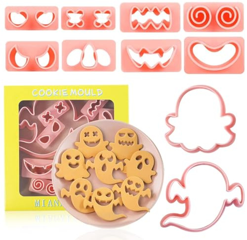 GTJEOI Halloween Keksausstecher Set, 10 Stück Ghosts, 3D Kunststoff Ausstechformen, Keksstempel Hallo-ween für Partyzubehör Dekorationen
