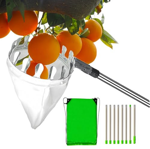 Fruit Picker, 2025 New Apple Picker with Telescopic Handle, Berry Picker Fruit Picking Tool with Fabric Bag Holder, Easy to Screw Together, Multi Use for Various Fruits (3.2m)