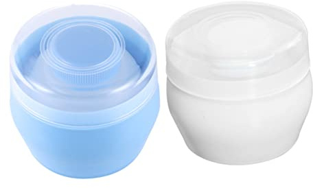 LOPUNER 2 Stück Babypuderquasten Behälter mit Flauschpuderquaste Leerer Kunststoff Puderbehälter für Babypflege Tragbar für Zuhause und Reisen Blau Weiß
