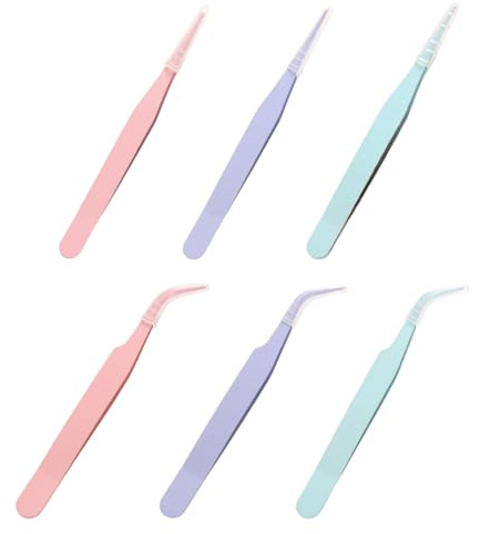 SGERUFZ Set de 6 pinces droites et courbées en acier inoxydable, idéal pour travaux manuels, stickers, extensions de cils, création de bijoux (petites pinces créatives)